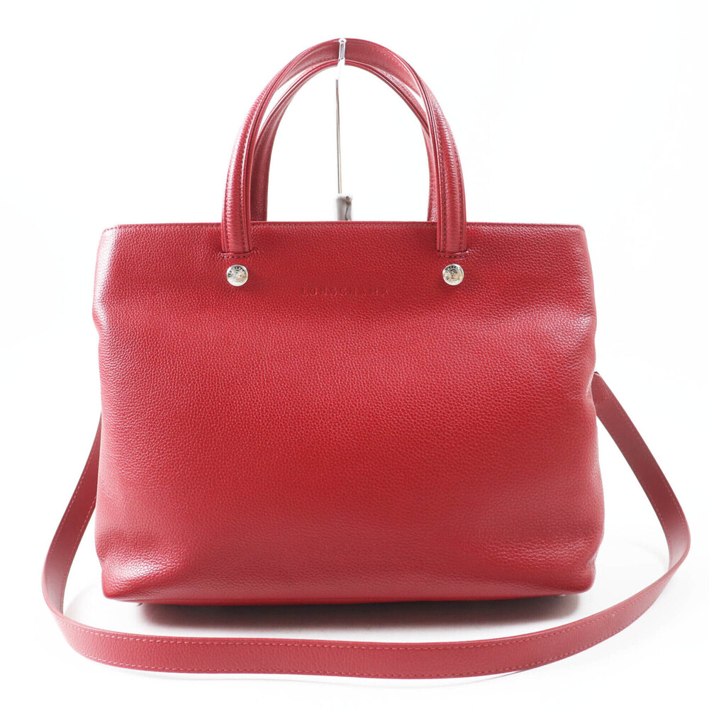Longchamp Le Fouloné Logo-Engraved 2-Way Handbag/Shoulder Bag, Red, Silver Ha...